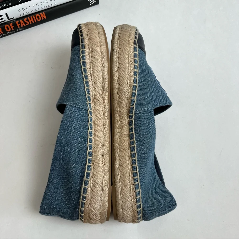 TORY BURCH Benton Slip On Platform Espadrille Flat Denim Navy Chambru